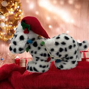 Kirklands Cute Dog Shaped Christmas Pillow Tangled In Lights Dalmatian Santa Hat